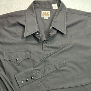 Ely Cattleman Shirt Mens XXL Black Pearl Snap Western‎ Cowboy Long Sleeve Ranch